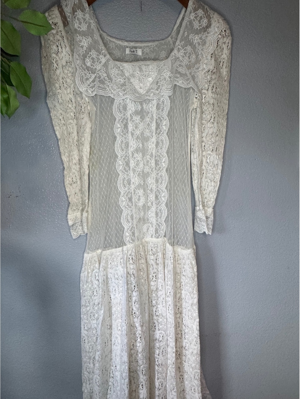 Ivory Lace Maxi Dress Romantic Boho Long Sleeve Prairie Style Pauli T XS - Picture 4 of 8
